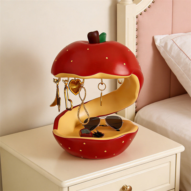 Red Apple Core Resin Jewelry Holder with Earring Hooks , Cute Fruit Shaped Ring Earring Necklace Organizer, Aesthetic Vanity Table Decor, Novelty Gift for Women & Jewelry Lovers