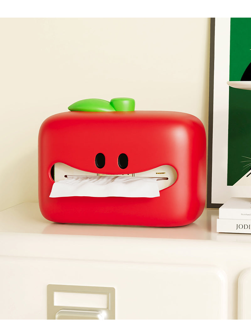 Red Apple Facial Tssue Box with Big Mouth and Eyes - Fun Quirky Home Decor