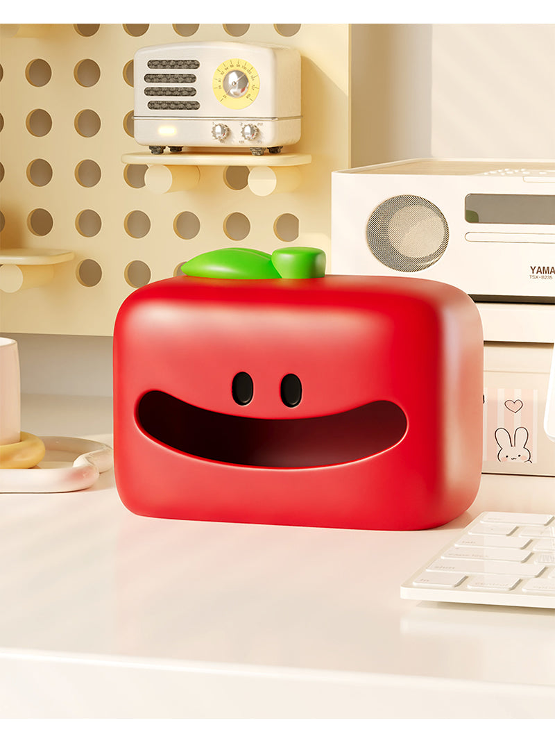 Red Apple Facial Tssue Box with Big Mouth and Eyes - Fun Quirky Home Decor
