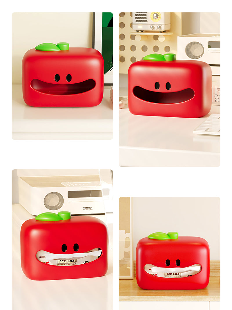 Red Apple Facial Tssue Box with Big Mouth and Eyes - Fun Quirky Home Decor