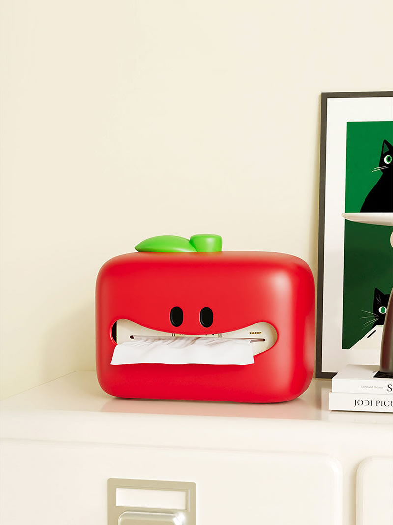 Red Apple Facial Tssue Box with Big Mouth and Eyes - Fun Quirky Home Decor