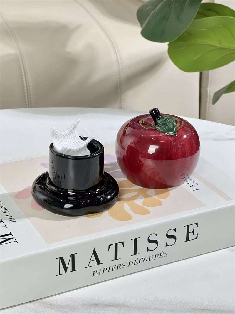 Red Apple & Pear Ceramic Toothpick Holder, Kitchen & Bathroom Countertop Decor
