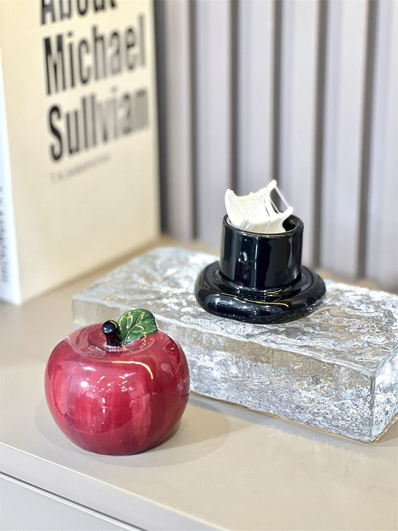 Red Apple & Pear Ceramic Toothpick Holder, Kitchen & Bathroom Countertop Decor