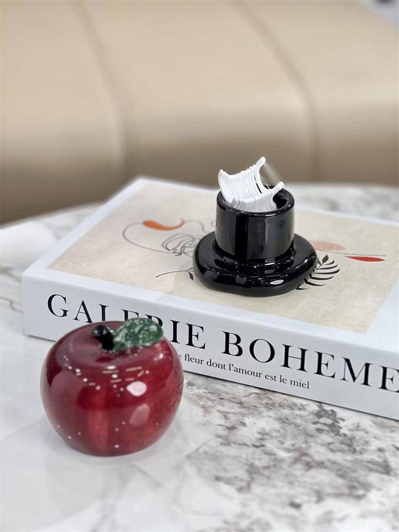 Red Apple & Pear Ceramic Toothpick Holder, Kitchen & Bathroom Countertop Decor