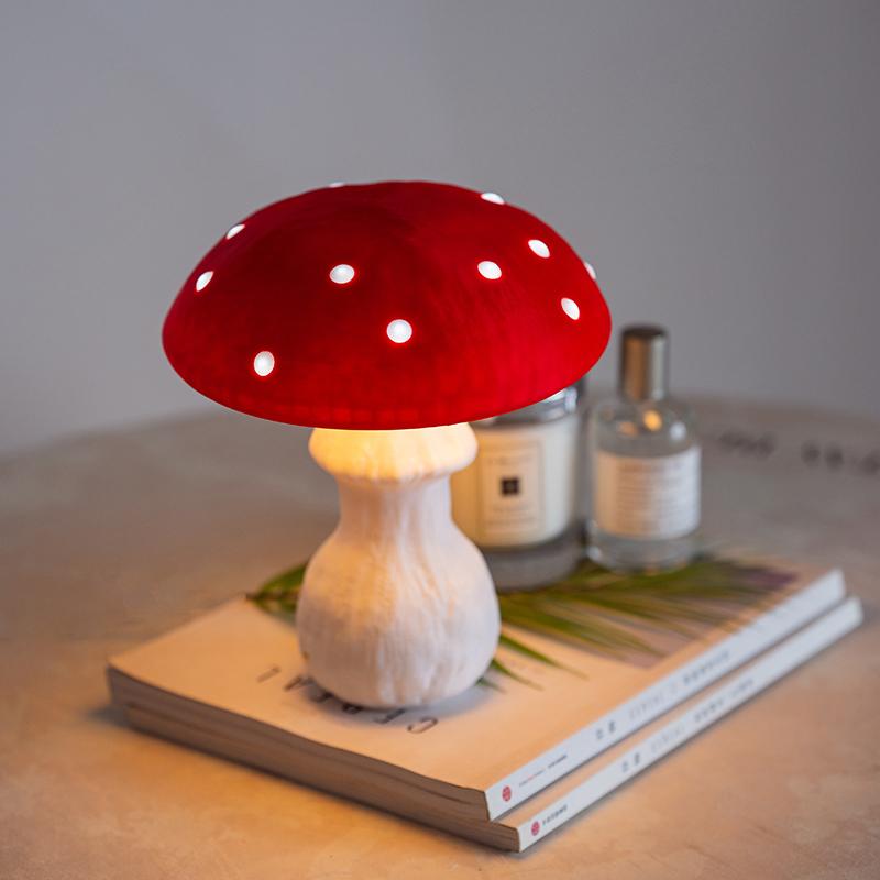 Red Big Mushroom Table Lamp, Bedroom Decorative Night Light