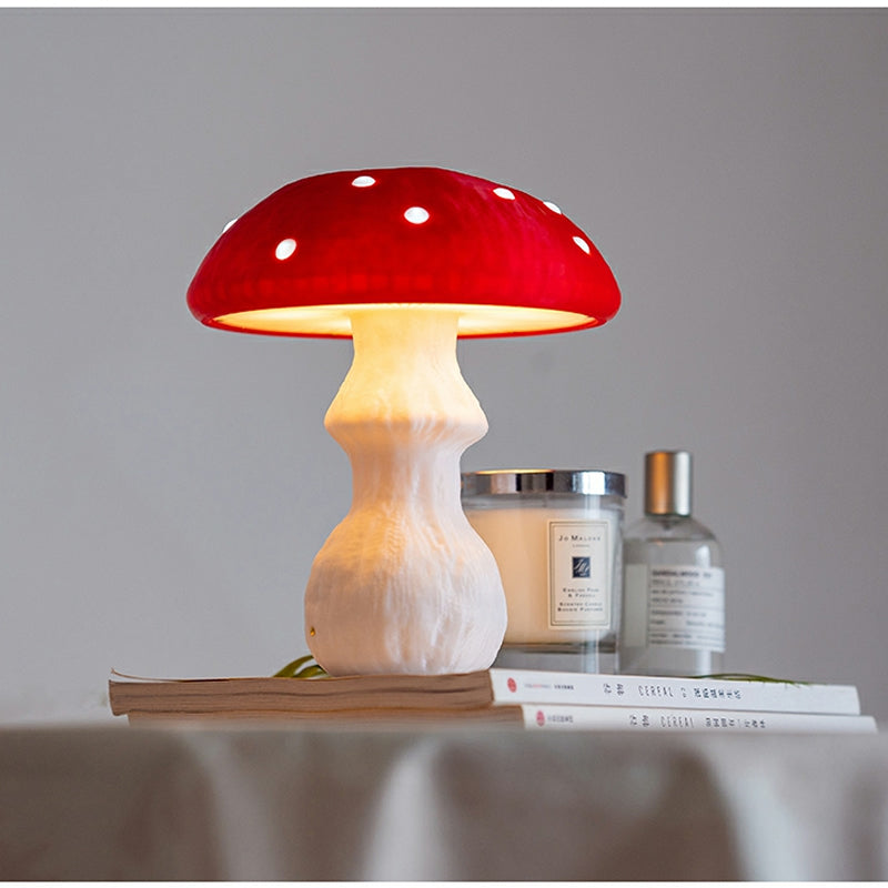 Red Big Mushroom Table Lamp, Bedroom Decorative Night Light