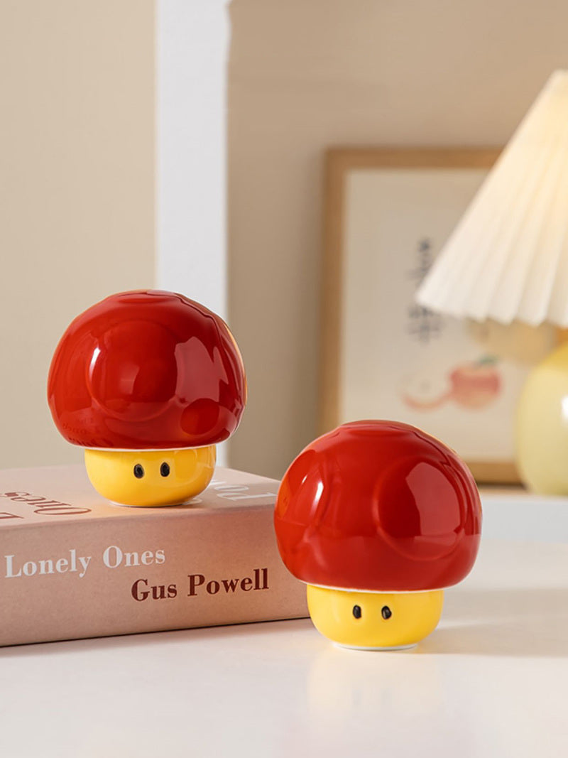 Red Mushroom Ceramic Toothpick Holder, Desktop Decoration Idea, Holiday Gift