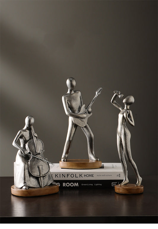 Resin Musician Sculptures - Artistic Home Decor with Cellist, Guitarist & Singer Figurines