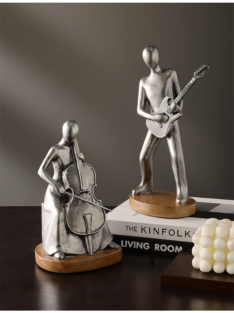 Resin Musician Sculptures - Artistic Home Decor with Cellist, Guitarist & Singer Figurines