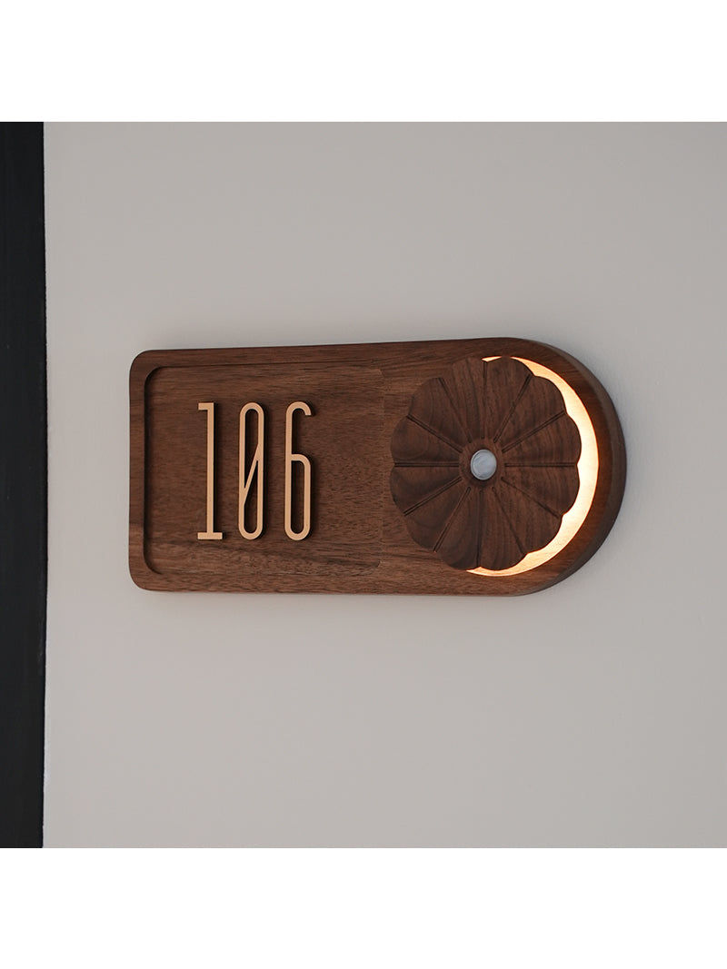 Retro Artistic Wooden Doorplate With Light, Custom Number
