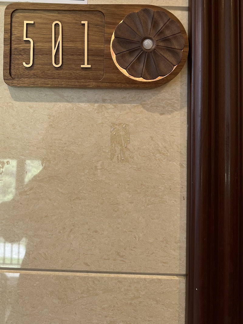 Retro Artistic Wooden Doorplate With Light, Custom Number