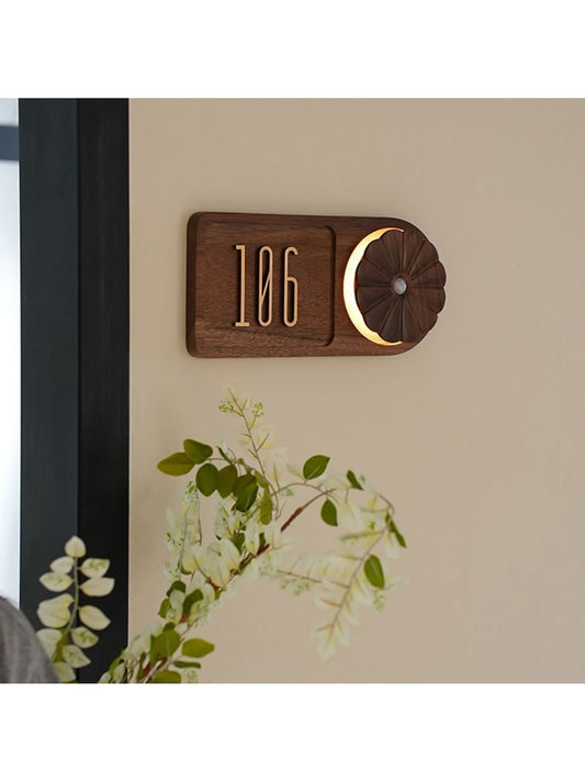 Retro Artistic Wooden Doorplate With Light, Custom Number