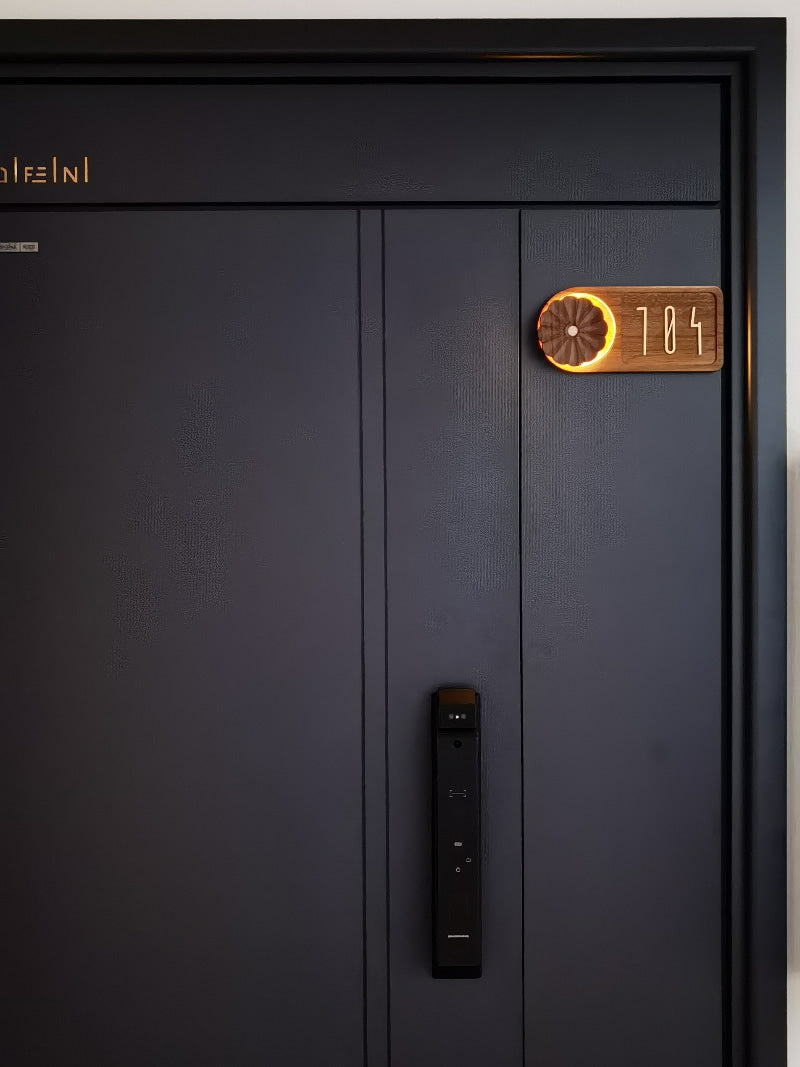 Retro Artistic Wooden Doorplate With Light, Custom Number