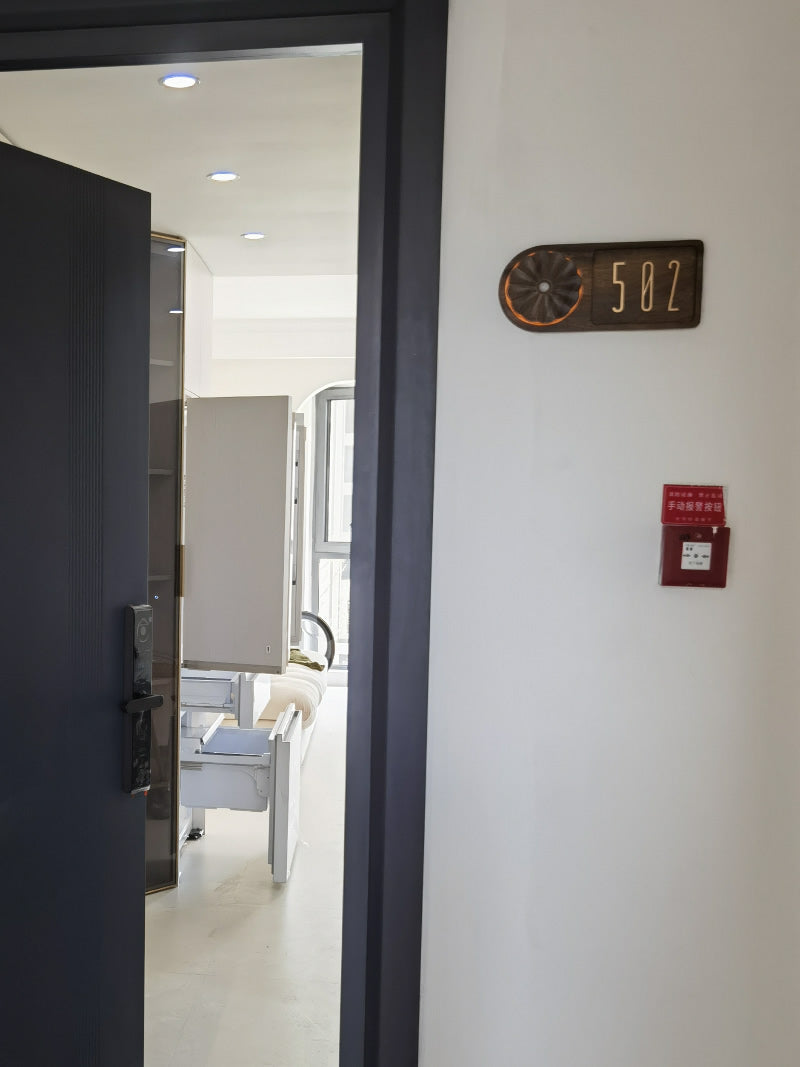 Retro Artistic Wooden Doorplate With Light, Custom Number