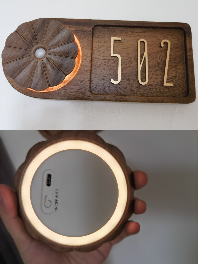 Retro Artistic Wooden Doorplate With Light, Custom Number
