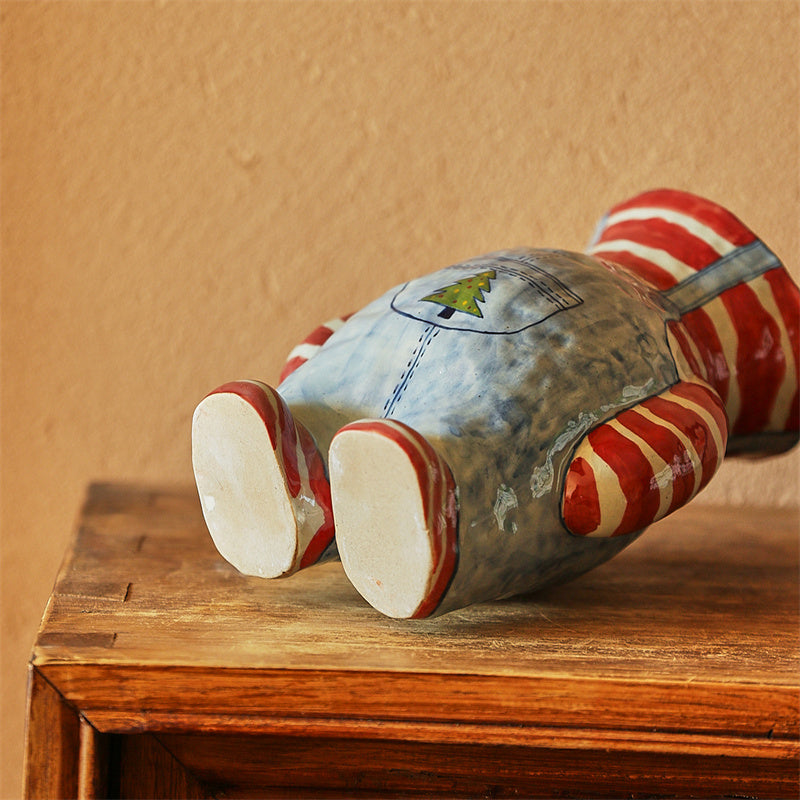 Retro Overalls-Shaped Ceramic Vase - Cute Decorative Flower Vase for Desktop Home Decor