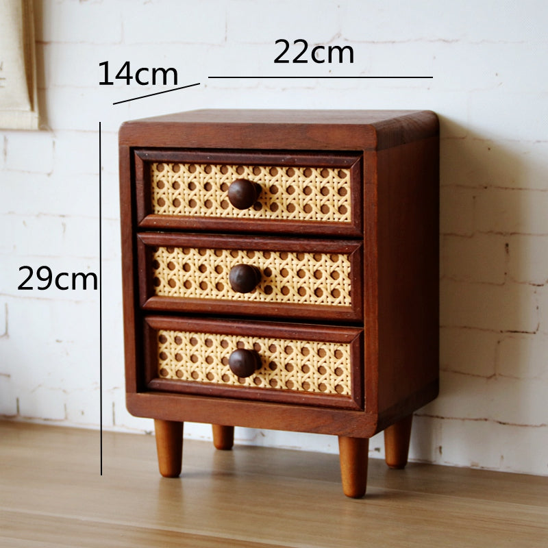 Retro Rattan Wooden Storage Box With Drawer, For Desktop Organize ...