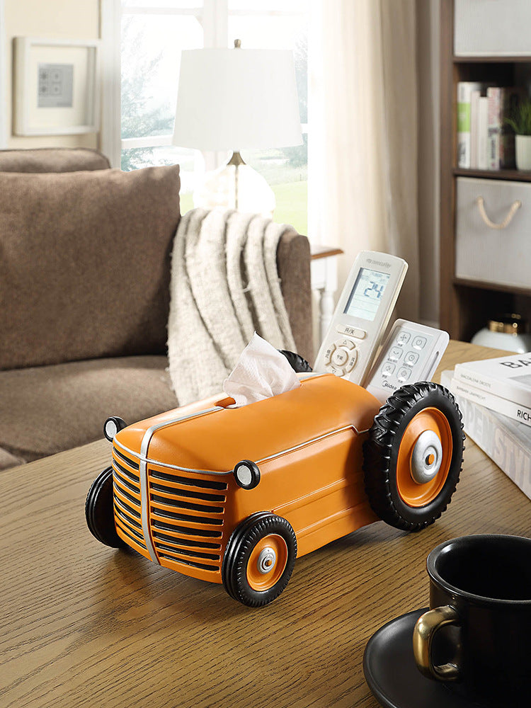 Retro tractor living room tissue box, remote control organizer