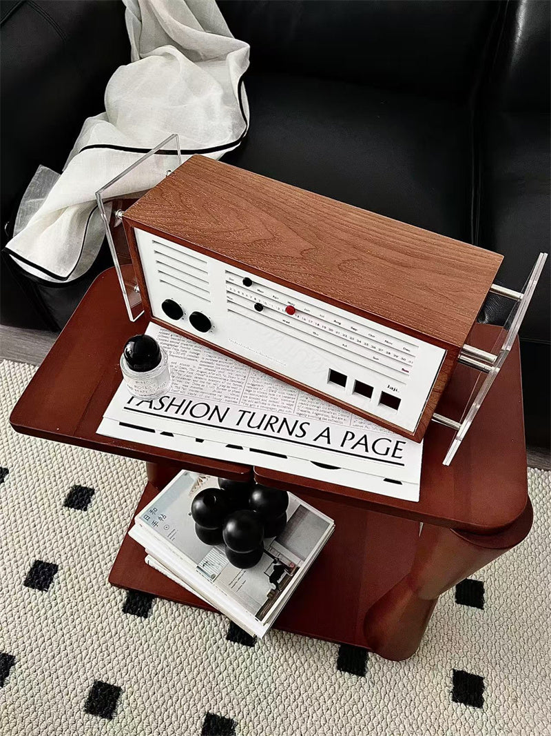 Retro Wooden Radio Desktop Storage Box - Vintage Power Socket &Data Cable Organizer