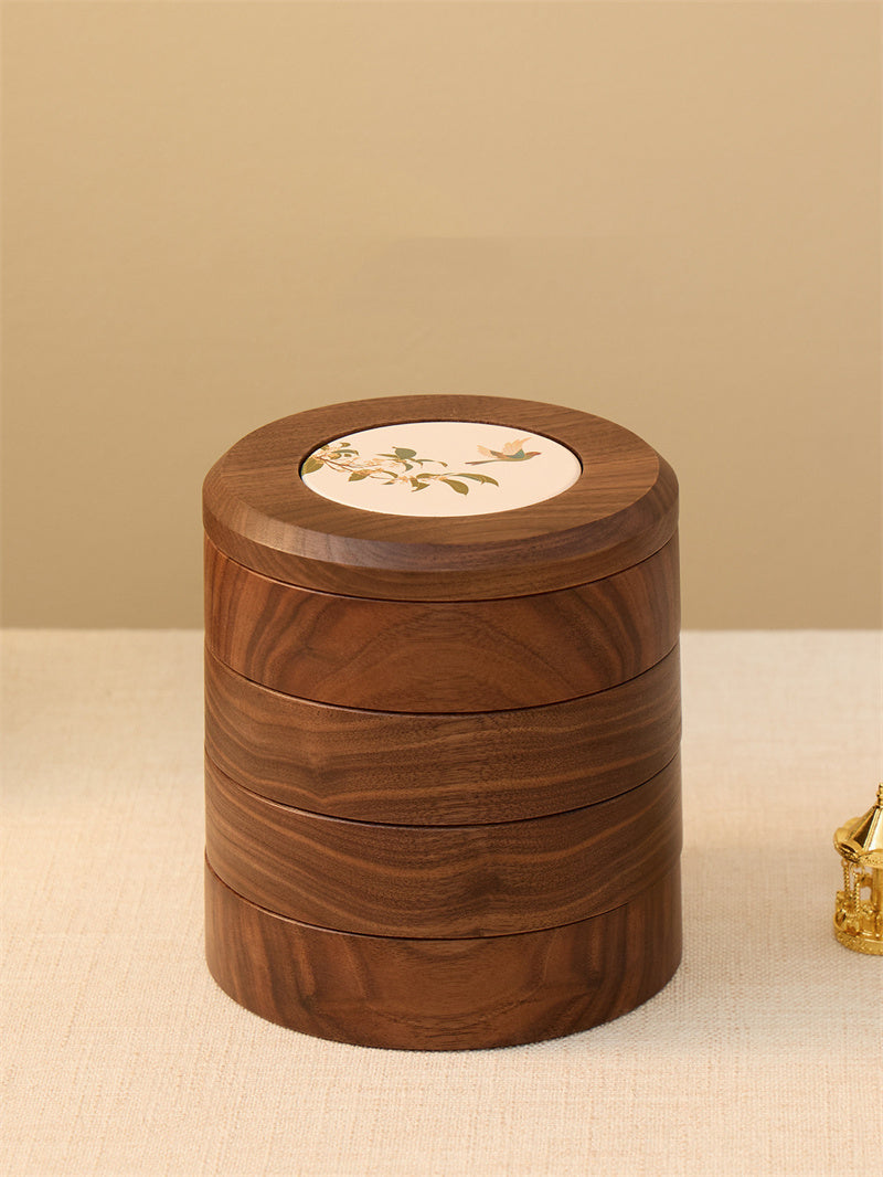 Rotating 4-Tier Walnut Wood Jewelry Box Vintage  Jewelry Organizer Storage Case,for Women Gift