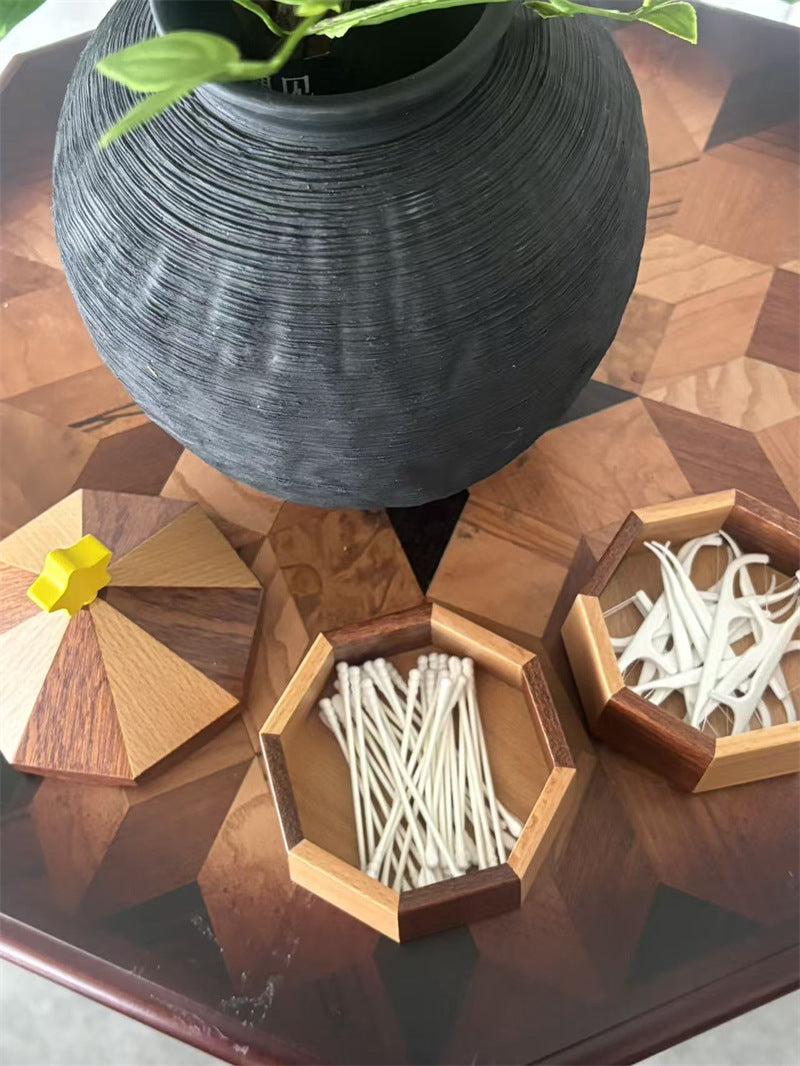 Rotating Carousel Wooden Jewelry Trinket Box, Multi‑Layer Octagonal Desk Organizer,Cute Star‑Knob Lid, Small Item Storage for Home Office