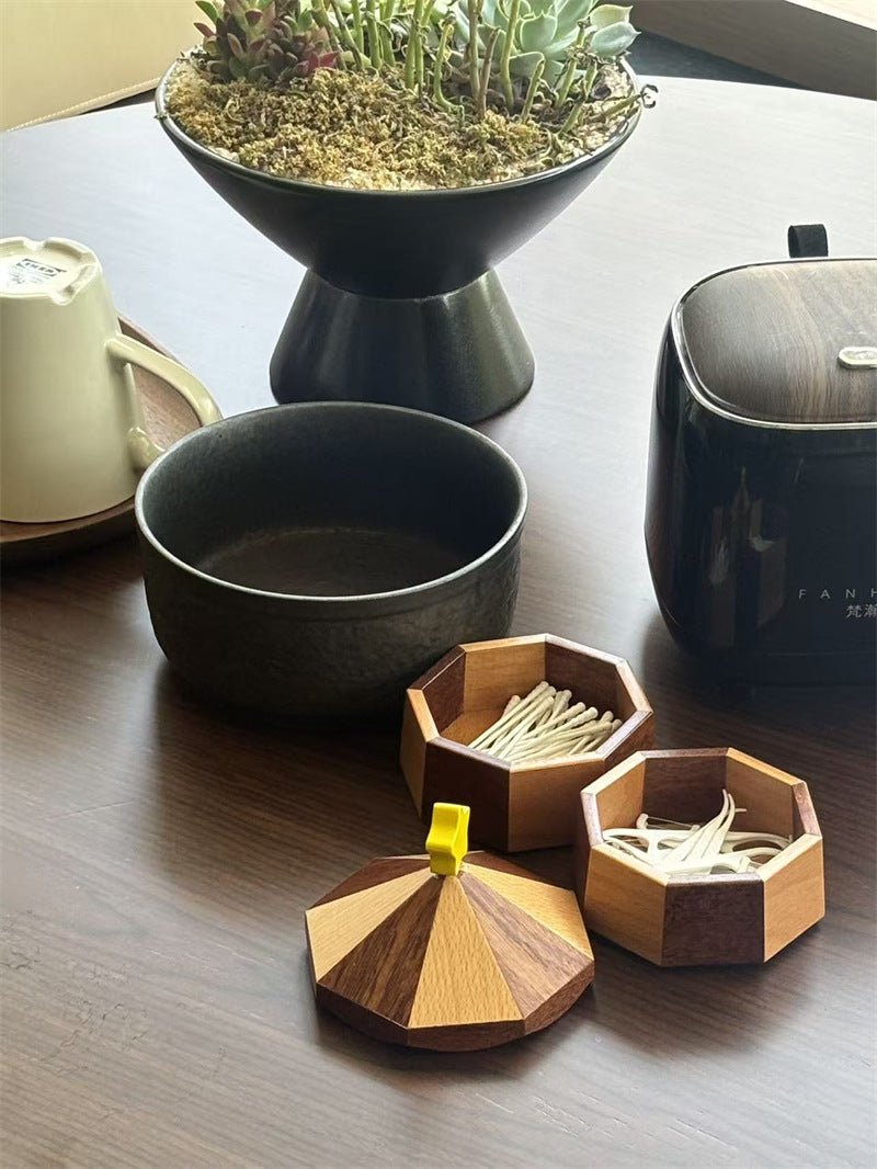 Rotating Carousel Wooden Jewelry Trinket Box, Multi‑Layer Octagonal Desk Organizer,Cute Star‑Knob Lid, Small Item Storage for Home Office