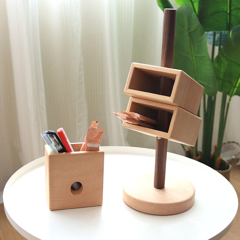 Rotating Solid Wood Multiple Pen Holder 360° Swivel Desk Organizer for Office Home School Decor Gift
