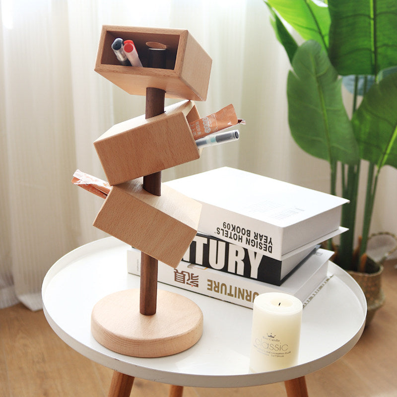Rotating Solid Wood Multiple Pen Holder 360° Swivel Desk Organizer for Office Home School Decor Gift