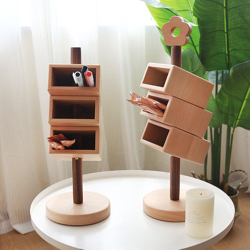 Rotating Solid Wood Multiple Pen Holder 360° Swivel Desk Organizer for Office Home School Decor Gift