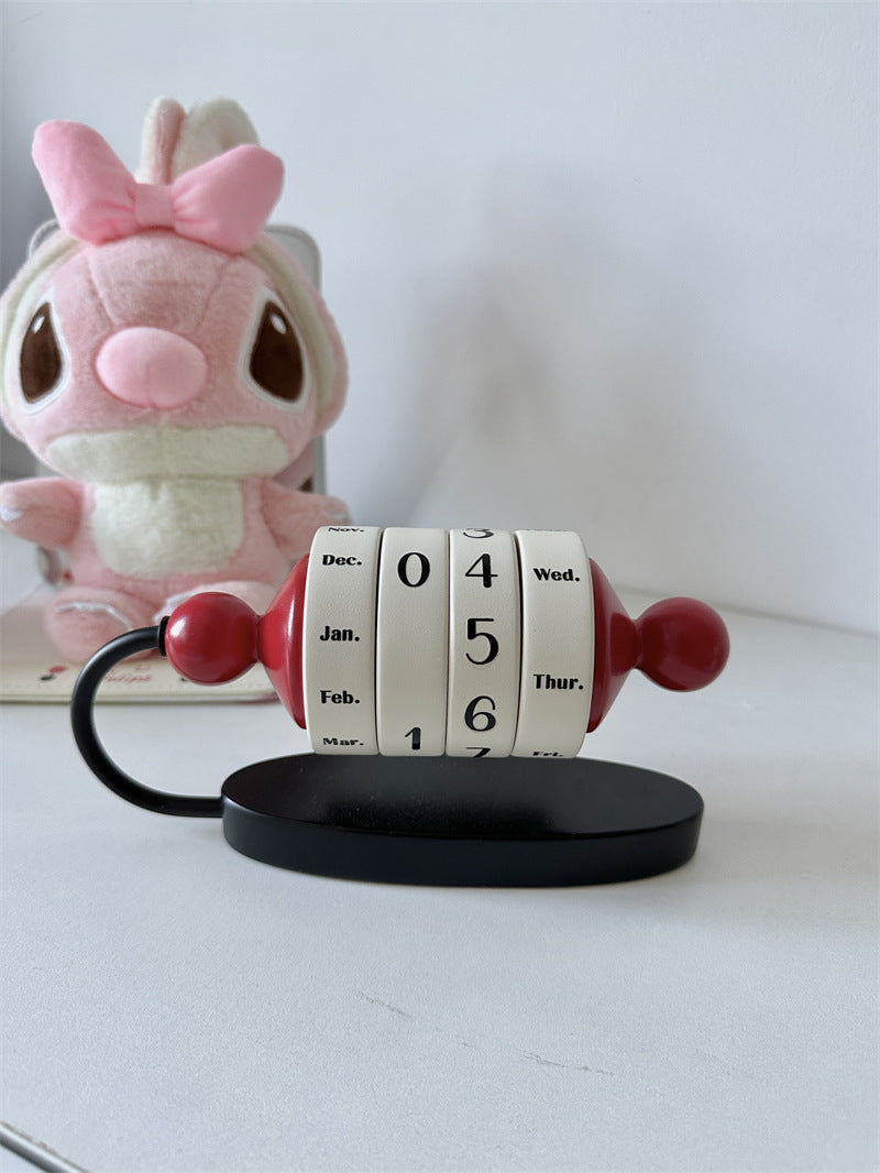 Rotating Wooden Perpetual Calendar - Vintage Style Desktop Date Organizer