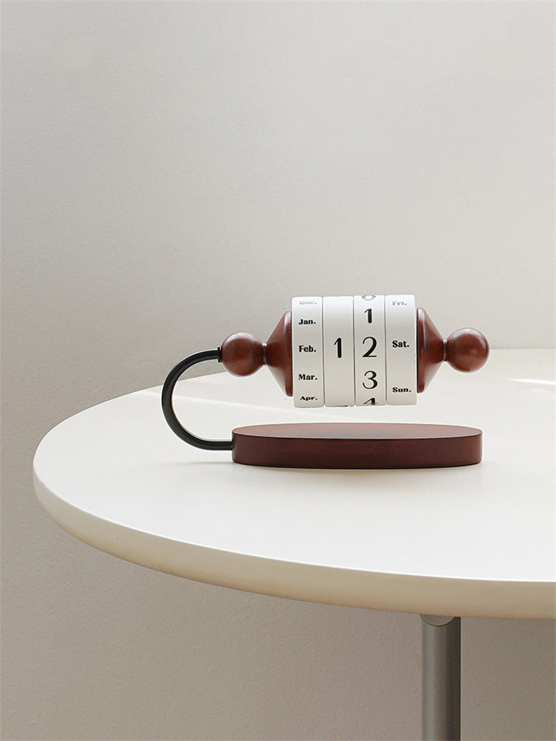 Rotating Wooden Perpetual Calendar - Vintage Style Desktop Date Organizer