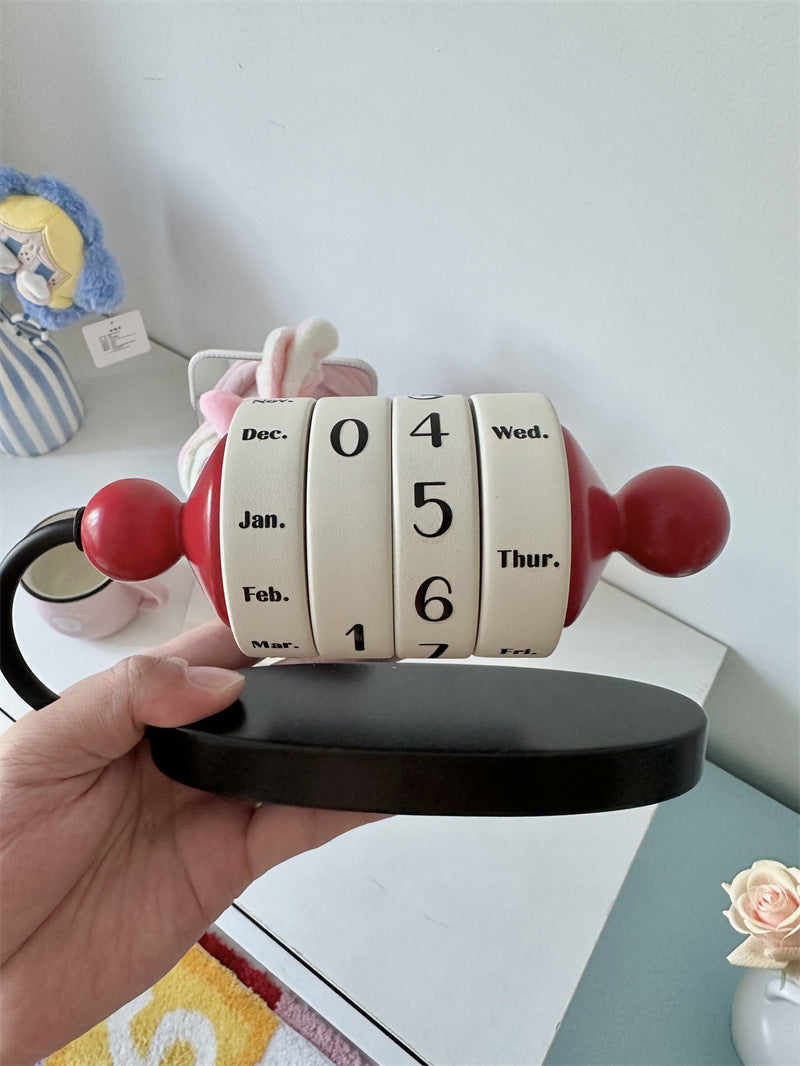 Rotating Wooden Perpetual Calendar - Vintage Style Desktop Date Organizer
