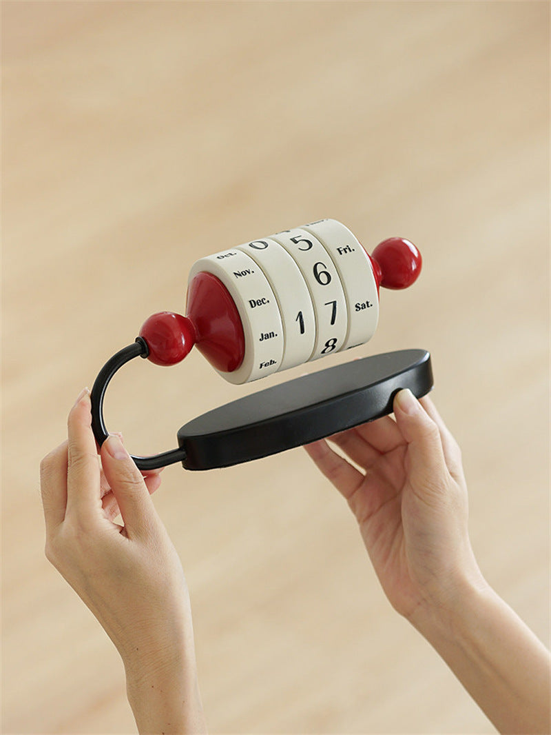 Rotating Wooden Perpetual Calendar - Vintage Style Desktop Date Organizer