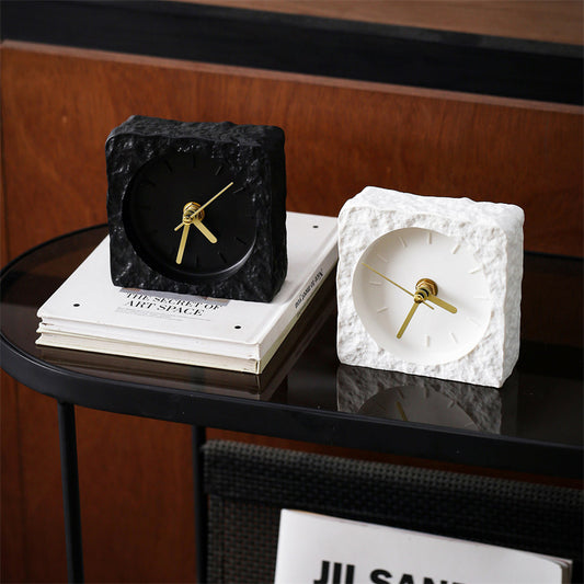 Rough Rock Texture Solid Square Desk Clock, Minimalist Silent Non-Ticking No Number Table Clock, for Home & Office ,Bedroom ,Living Room