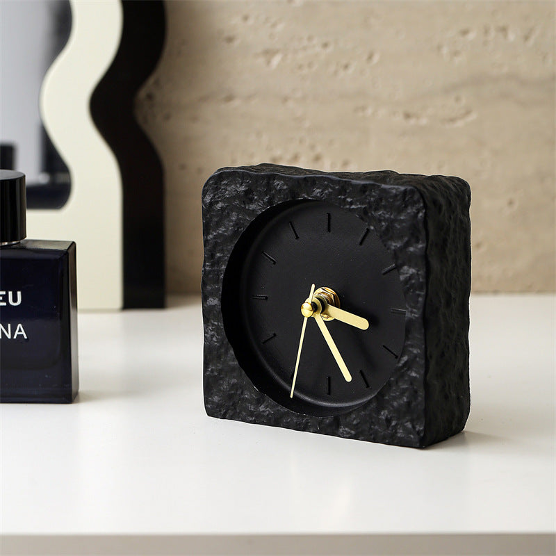 Rough Rock Texture Solid Square Desk Clock, Minimalist Silent Non-Ticking No Number Table Clock, for Home & Office ,Bedroom ,Living Room
