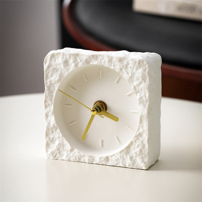 Rough Rock Texture Solid Square Desk Clock, Minimalist Silent Non-Ticking No Number Table Clock, for Home & Office ,Bedroom ,Living Room