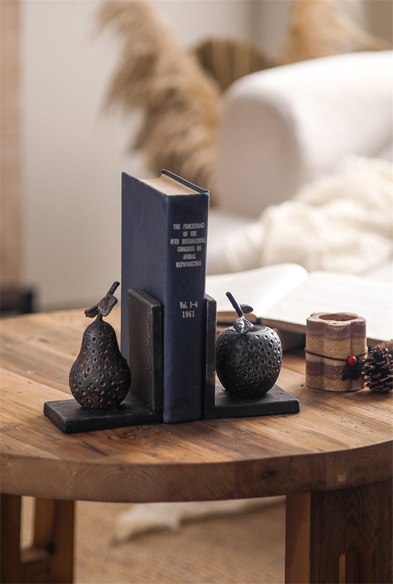 Rustic Fruit Cast Iron Bookends -  Apple & Pear for Office Decor