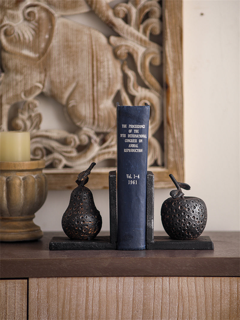 Rustic Fruit Cast Iron Bookends -  Apple & Pear for Office Decor