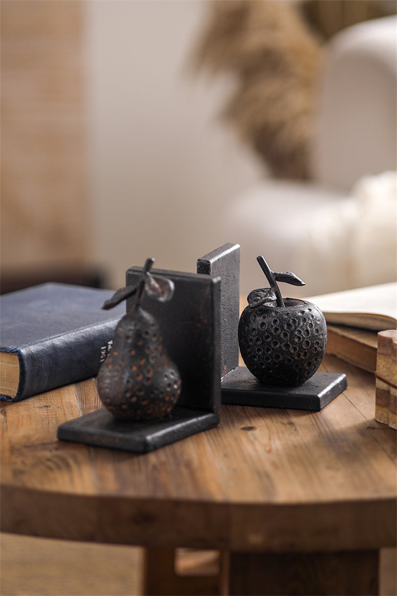 Rustic Fruit Cast Iron Bookends -  Apple & Pear for Office Decor