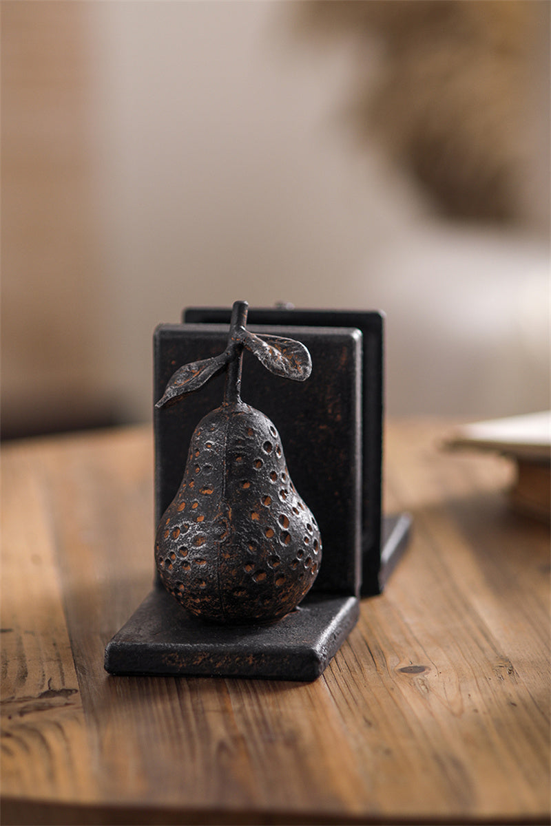 Rustic Fruit Cast Iron Bookends -  Apple & Pear for Office Decor