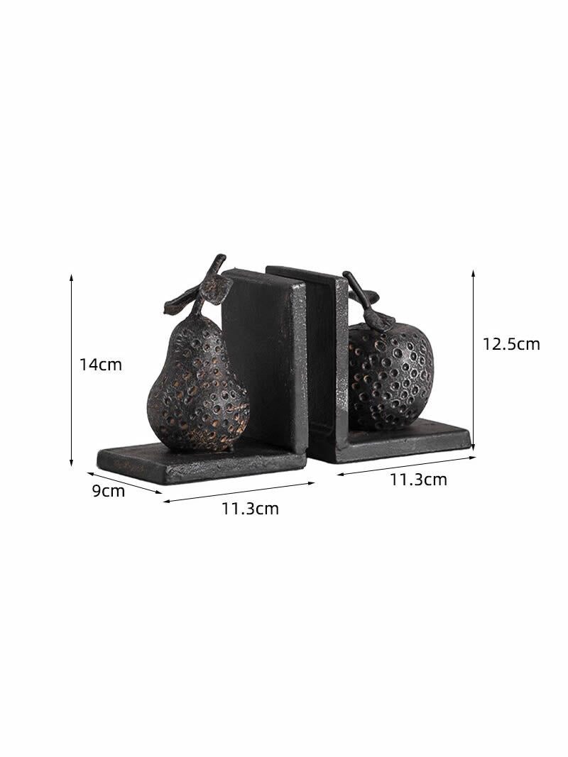 Rustic Fruit Cast Iron Bookends -  Apple & Pear for Office Decor