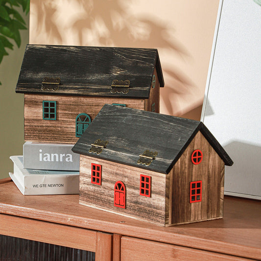 Rustic Wooden House Tissue Box Holder, Vintage House-Shaped Napkin Box for Home Decor