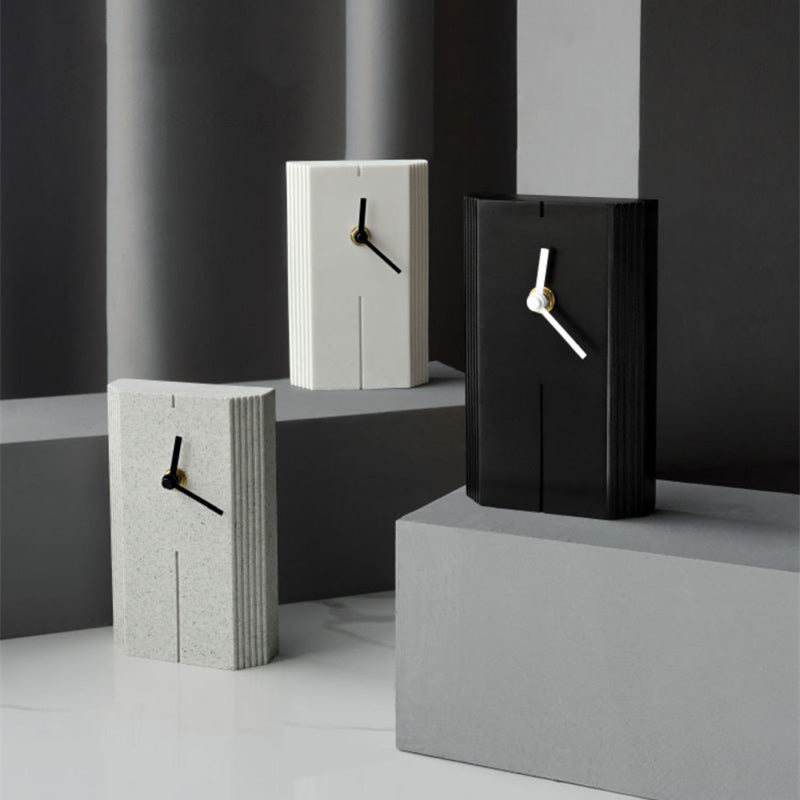 Sandstone Table Clock, Minimalist Geometric Decorative Timepiece