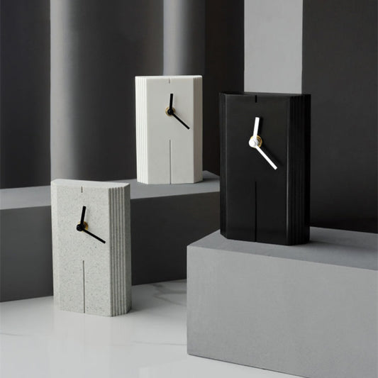 Sandstone Table Clock, Minimalist Geometric Decorative Timepiece