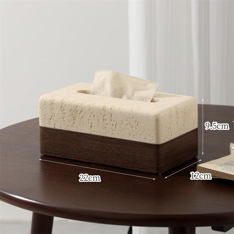 Sandstone & Wood Texture Tissue Box with Remote Control Holder, Minimalist Home Organizer