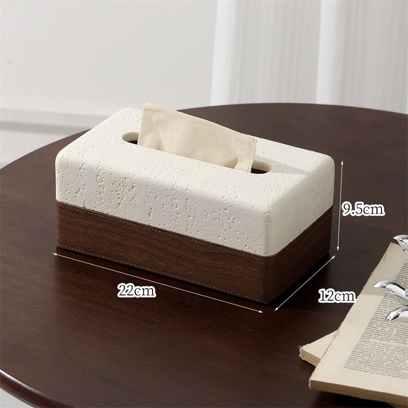 Sandstone & Wood Texture Tissue Box with Remote Control Holder, Minimalist Home Organizer