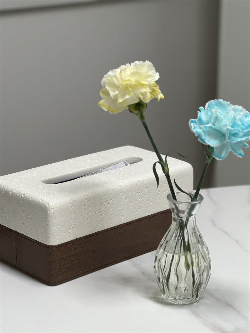 Sandstone & Wood Texture Tissue Box with Remote Control Holder, Minimalist Home Organizer