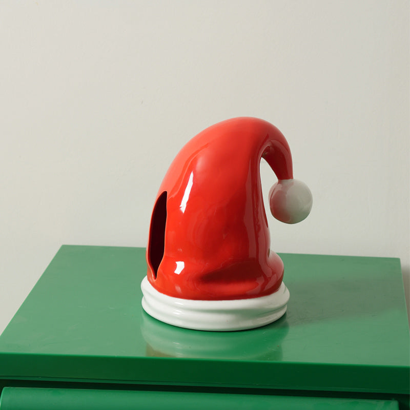 Santa Hat Ceramic Tissue Box - Christmas Festive Decorative Tissue Holder for Holiday Home & Living Room