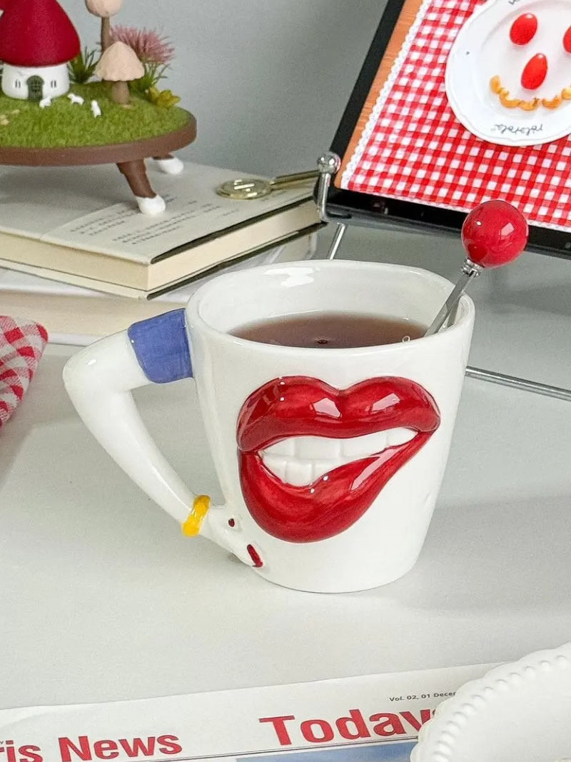 Seductive Lips Ceramic Mug - Bold & Playful Coffee Cup with Full Red Lips Design