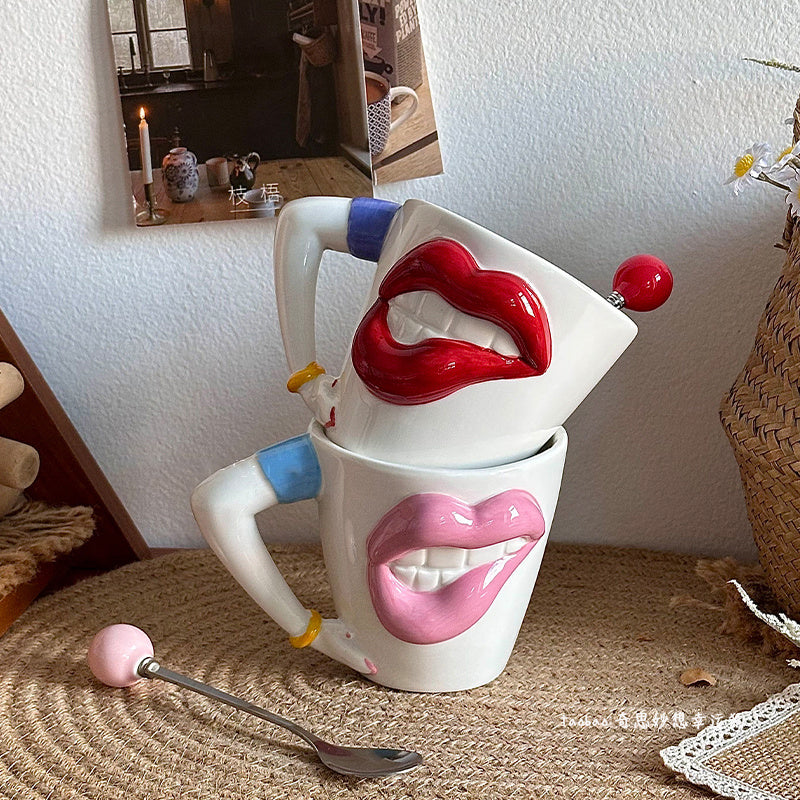 Seductive Lips Ceramic Mug - Bold & Playful Coffee Cup with Full Red Lips Design
